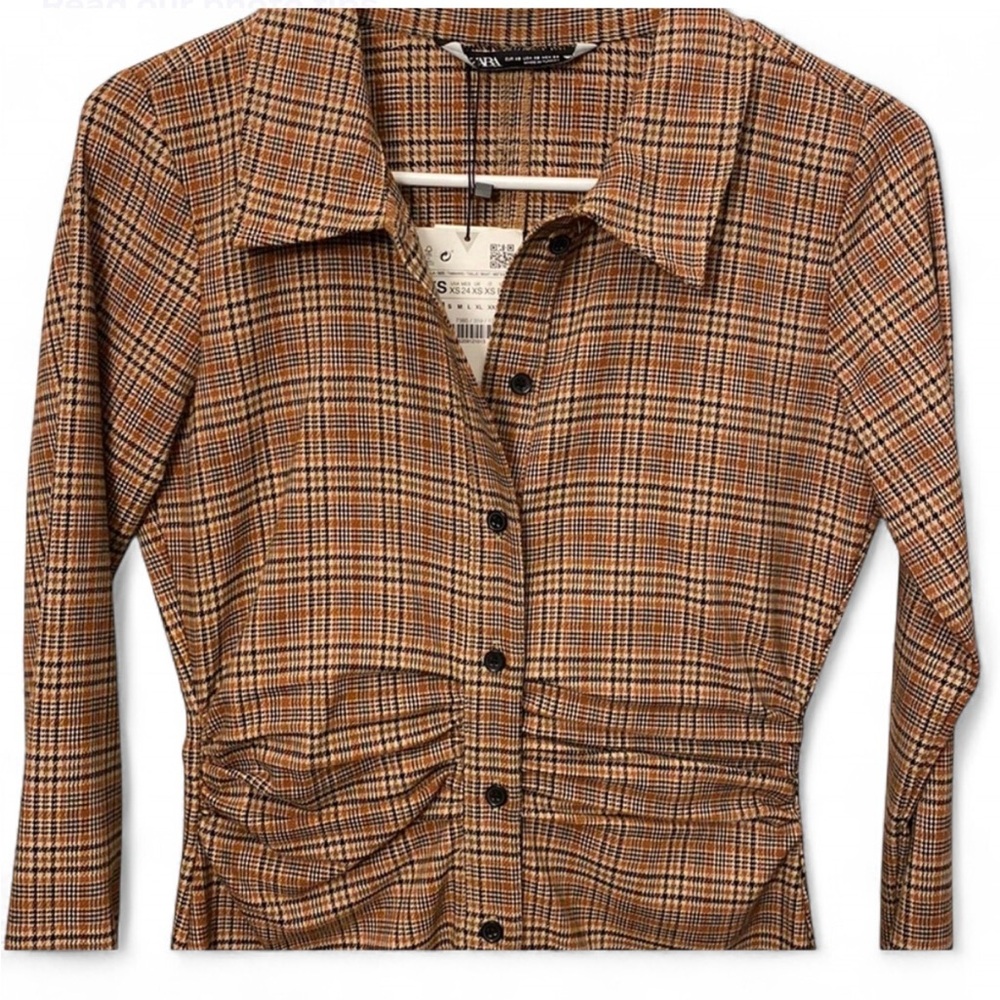 Zara Brown Plaid Mini Dress BLOGGER FAVORITE - Picture 3 of 4